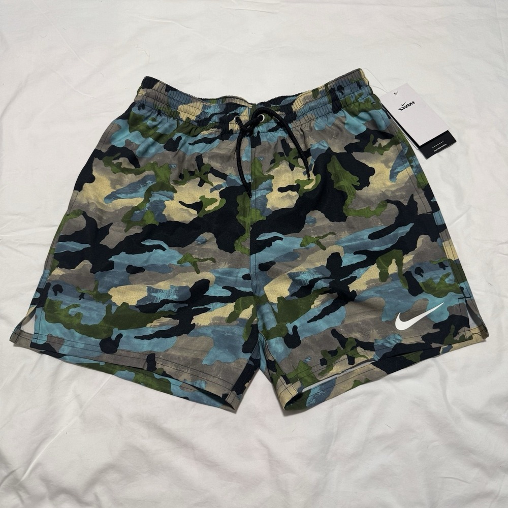 Nike Essential Lap Swim Trunks Camo 9" Shorts Multicolor Mens Size S New